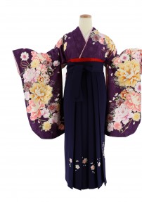 卒業式袴レンタルNo.697[Lサイズ][大人かわいい]紫・黄ピンク牡丹桜・組紐